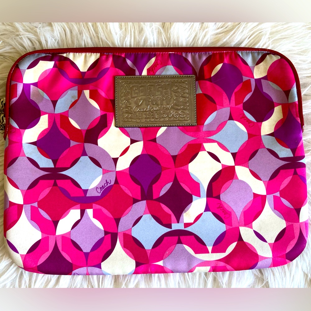 COACH “Poppy” Multicolour Satin Print Laptop Sleeve
